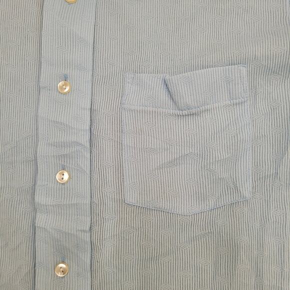 Vintage 70s Disco Button Shirt Medium 19x25 Polyester Blue - Picture 14 of 14